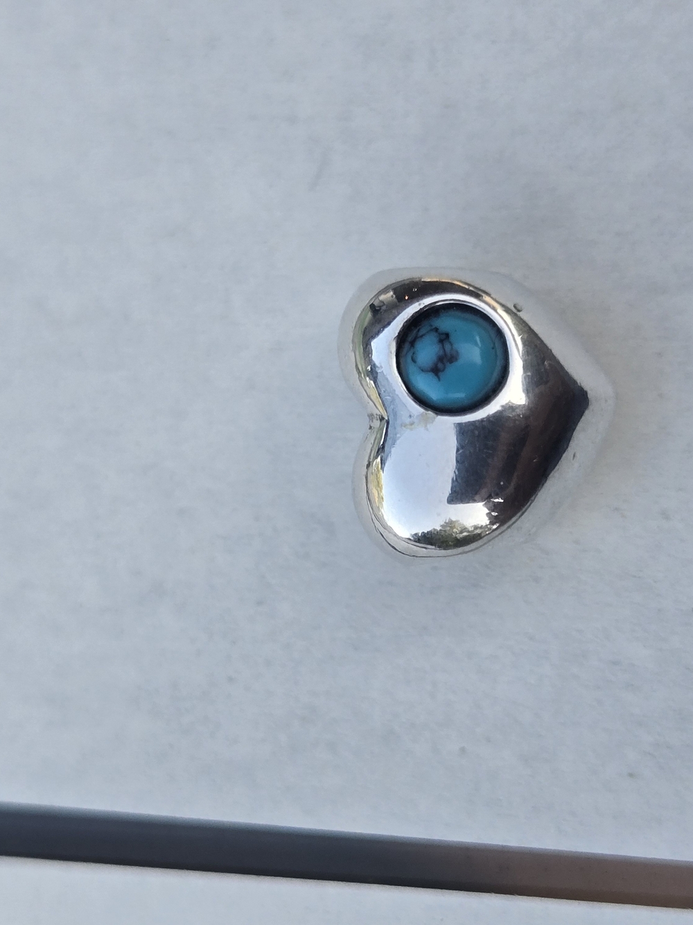Heart-Shaped Silver Charm with Turquoise Stone